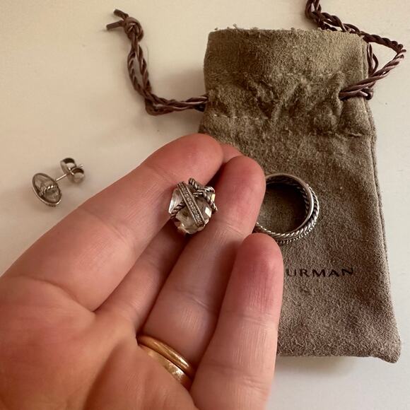 David Yurman Sterling Diamond Crossover Set Ring Size 6 - Picture 4 of 10